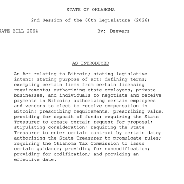 Oklahoma Proposes Legislation to Enable Bitcoin Payments&hellip;